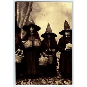 Vintage Style Halloween Photo Witch Girls with Baskets 4x6 Glossy Print